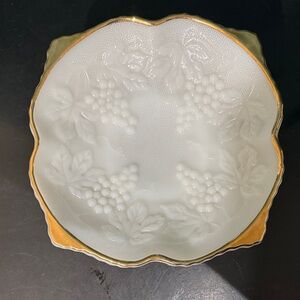 Vintage Anchor Hocking Fire-King milk glass bowl in the Harvest Grape pattern